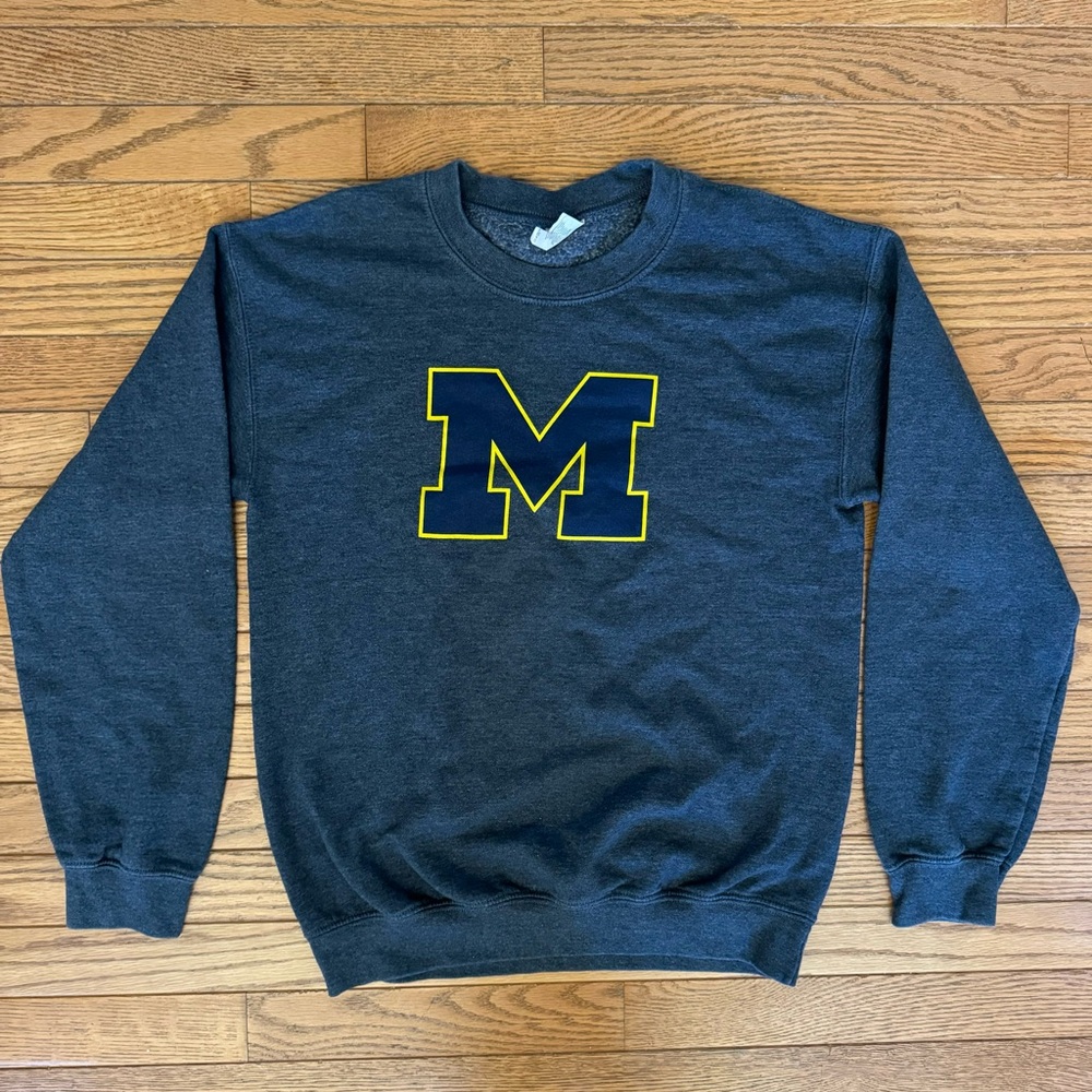 Gildan Dark Gray Crewneck Sweater with Yellow M Logo